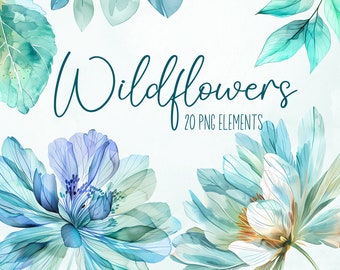 Watercolor wildflower clipart set, Wild flower png, Botanical tiny flowers, Border elements bundle, DIY flowered borders, Floral assorted