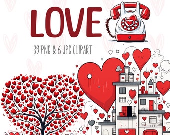 Valentines day clipart bundle, Love png illustration, Doodle cartoon jpg, Romantic clip art, Drawing illustrations, Valentine heart, Pop art