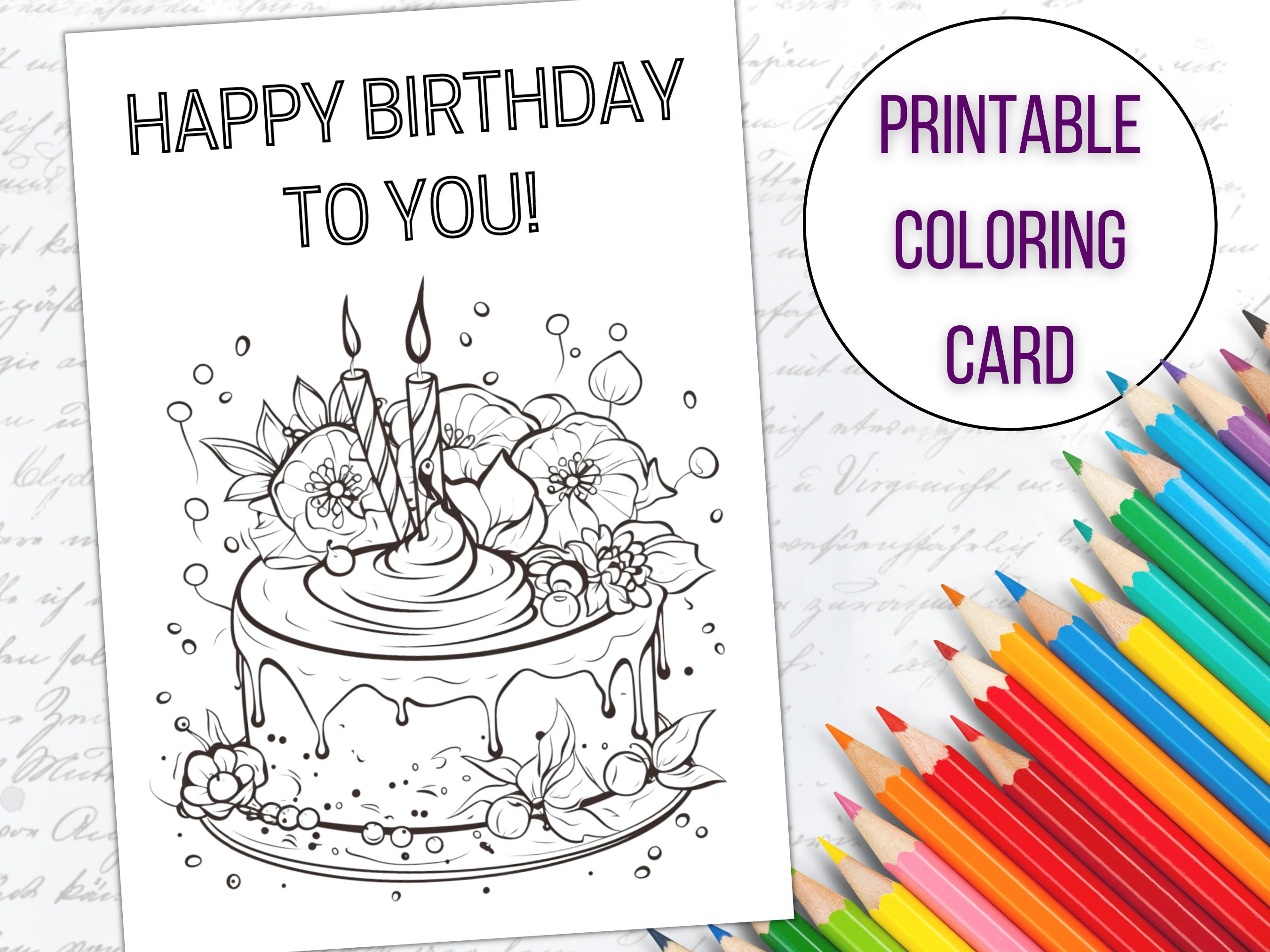 Printable Coloring Birthday Card Instant Adult Fun Kids - Etsy