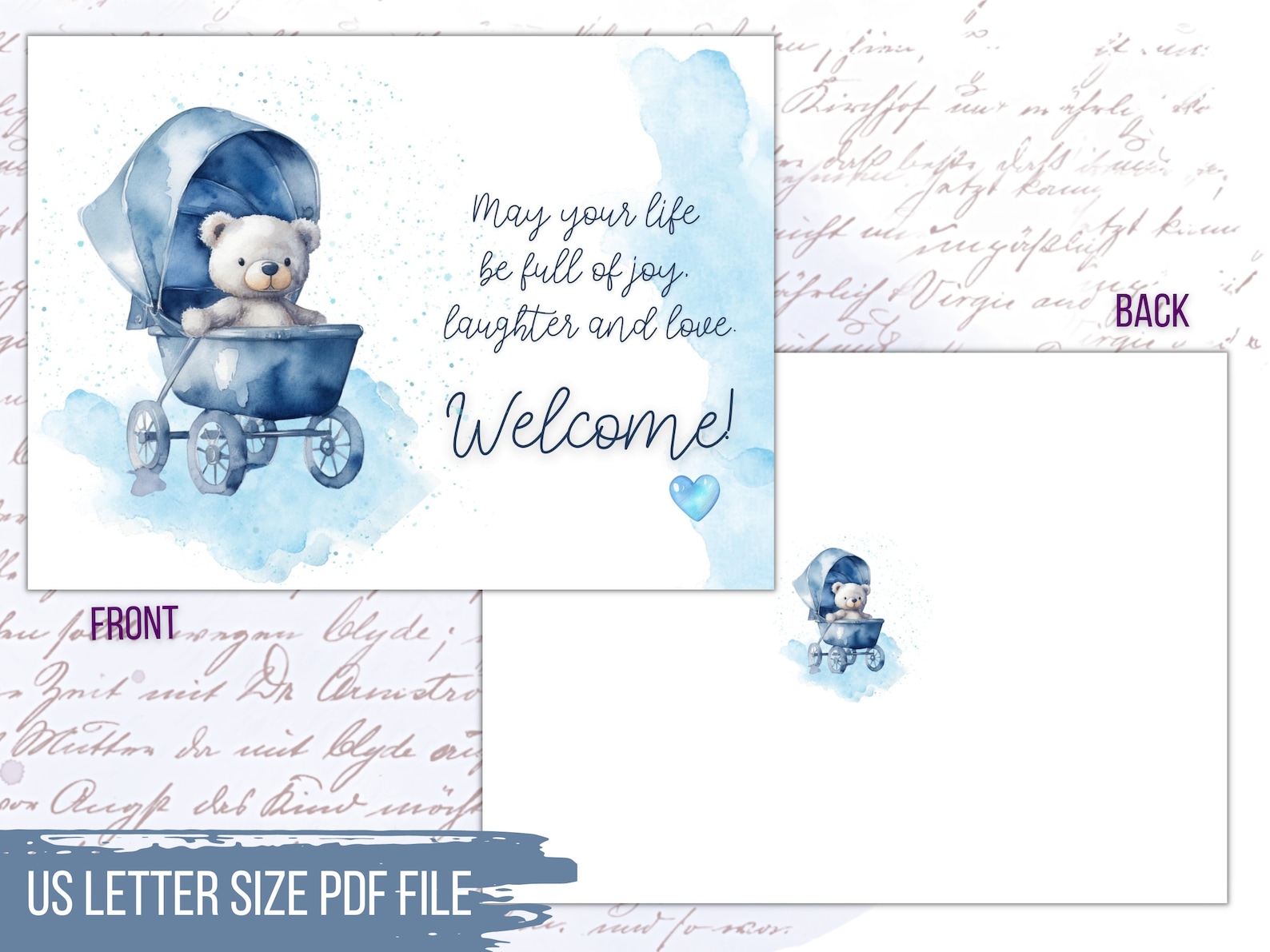 Welcome Baby Boy Card, Printable Newborn Postcard, It's a Bundle of Joy ...