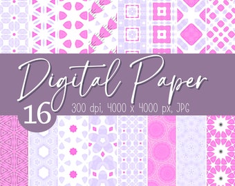 Digital patterned paper pack, Printable JPG papers, Graphic design pattern, Geometric scrapbook background bundle, POD patterns