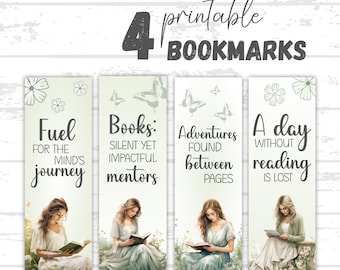 Printable bookmark, Digital bookmarks set, Gift for readers, Download bookworm reading journal accessories, Book lover club, Bookish bundle