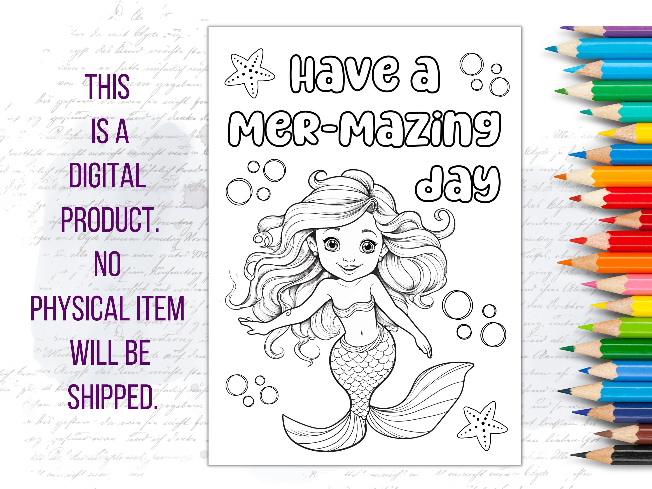 Printable Coloring Birthday Card for Kids, Coloring Pages, Mermaid Card ...