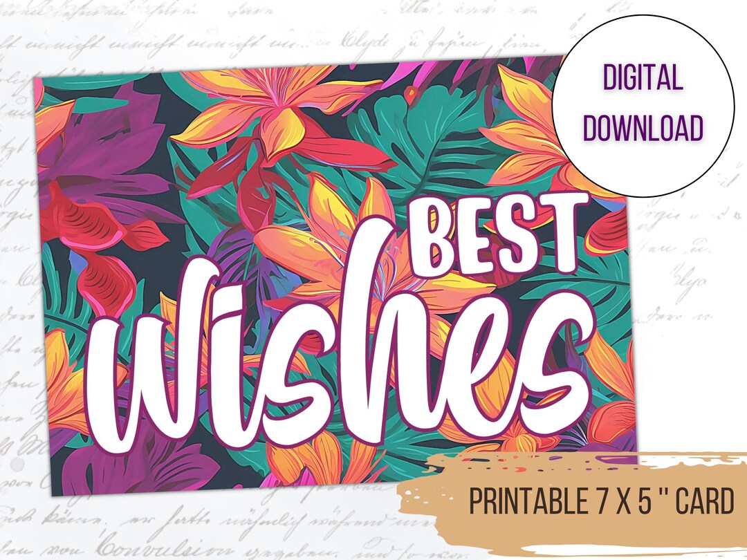 Printable Best Wishes Card Digital Birthday Card Floral - Etsy