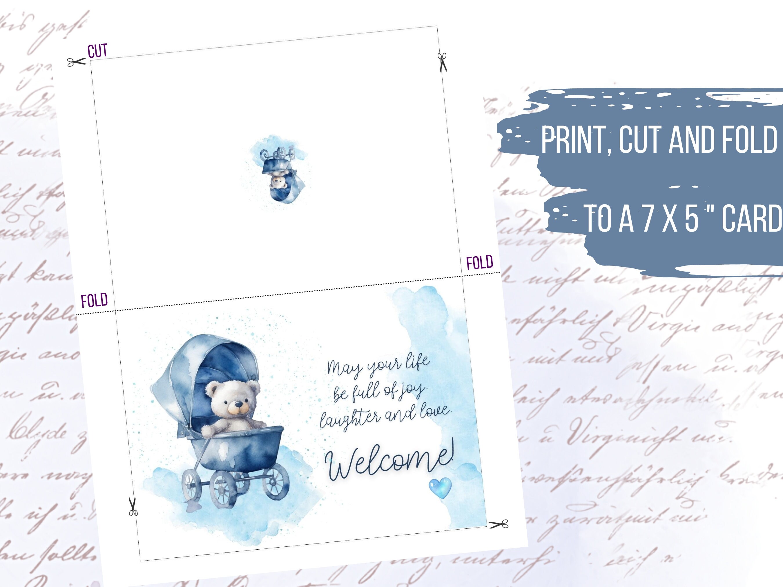 Welcome Baby Boy Card, Printable Newborn Postcard, It's a Bundle of Joy ...