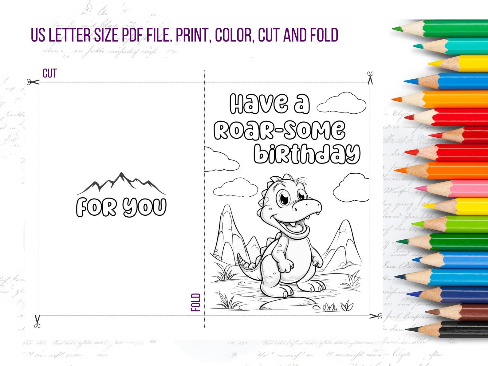 Printable Coloring Birthday Card for Kids, Digital Coloring Pages ...