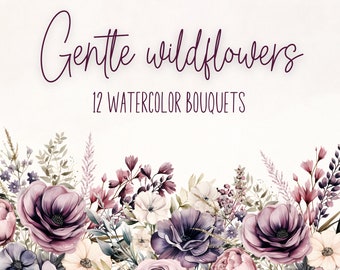 Wildflowers bouquet clipart bundle, Wild flowers, Floral arrangement, Botanical clipart, Flowered clipart, Invite clipart, Aquarell, Pastel
