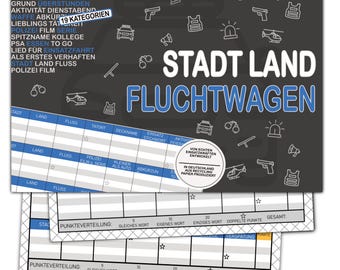 Stadt Land Fluchtwagen Polizei Rätzel Polizei Geschenk 50 Seiten DIN A4 Recycling Papier