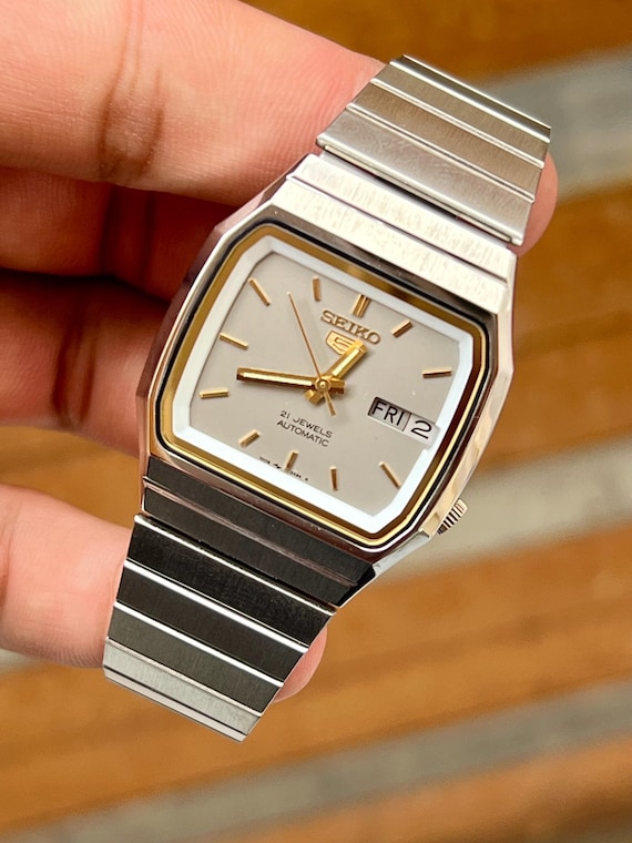 Vintage Seiko 5 Automatic Watch: Rectangular Two-… - image 1