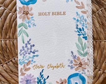 Hand Painted Personalized Bible: Floral, Personalized name