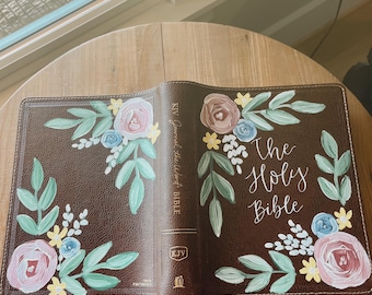 Hand painted personalized KJV journaling Bible: floral, personalized name