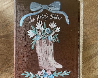 Hand painted personalized western KJV journaling Bible: cowgirl boots, personalized name