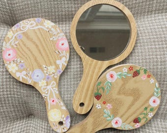 Hand Painted Floral Hand Mirror – Personalized Vanity Keepsake