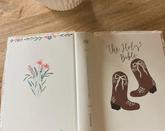 Hand painted personalized western ESV journaling Bible: cowgirl boots, personalized name