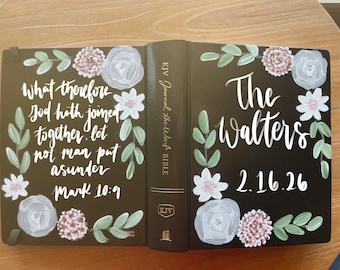 Hand-Painted KJV Journal Bible | Custom Floral Wedding Keepsake