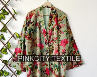 Handmade  Floral Print Luxury Velvet House Robe - Morning Tea Velvet Coat - Long Velvet Jacket Kimono Duster - Women Wear Cotton Velvet Robe