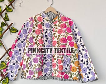 Indische gesteppte Patchworkjacke Cotton Cote, handgefertigte Winterbekleidung gesteppte Unisex-Kimono-Robe aus reiner Baumwolle, handgefertigter gesteppter Mantel
