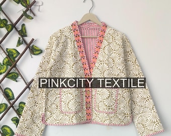 Handgefertigte Wende Steppjacke indisch: Boho Blumendruck Baumwolljacke Winterjacke Baumwolljacke Steppjacke Patchworkjacke
