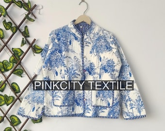 Cotton Quilted Jacket Collar New Style Kantha Jacket Hand Block Print Floral Indian Womens Clothing Coat, Boho Jacket Christmas Gift for Her