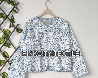 New Printed Jacket, Cotton Quilted Handmade Cotton Floral Jacket Reversible Strip Quilted Cotton Jacket Party Wear Gift For Women's