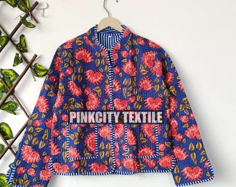 Cotton Handmade Kantha Jacket, Women Clothing Quilted Reversible Coat, Kimono Indian Hand Printed Vintage Boho Jacket Christmas Gift for He