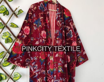 New Velvet Kimono Robe: Reversible Morning Tea Velvet Coat, Velvet Kimono Robes, Bridesmaid Robe, Women Wear Velvet Kimono Cotton Lined,