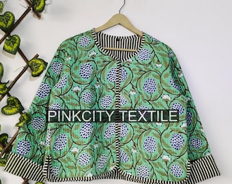 New Quilted Jacket, Cotton Quilted Jacket Women Wear Front Open Kimono Stripe piping Party Wear Jacket Handmade Quilted Cotton Jacket