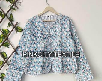 Handgefertigte Wende Steppjacke indisch: Boho Blumendruck Baumwolljacke Winterjacke Baumwolljacke Steppjacke Patchworkjacke