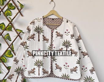 Cotton Handmade Kantha Jacket, Women Clothing Quilted Reversible Coat, Kimono Indian Hand Printed Vintage Boho Jacket Christmas Gift for Her