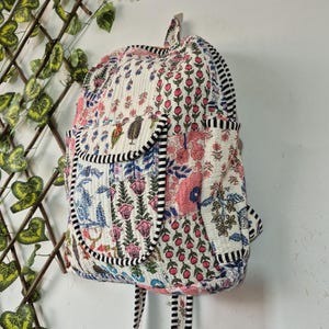 White Patch handmade cotton quilted patchwork Backpack, Laptop bag,travel bag,Indian boho backpack,School bag,Daily uses or perfect for gift