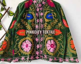 Velvet Boho inspired suzani Short Jacket Kimono Cardigan Japanese floral embroidery jacket, Luxury Velvet Jacket Coat Kimono