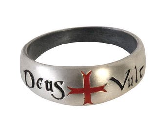 Silver Templar ring “Deus + Vult”