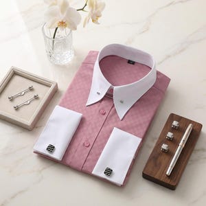men's dress shirts with contrasting collars and cuffs Gray Formal Business Dress Shirt Contrast Collar French Cuff Blue Paisley Floral