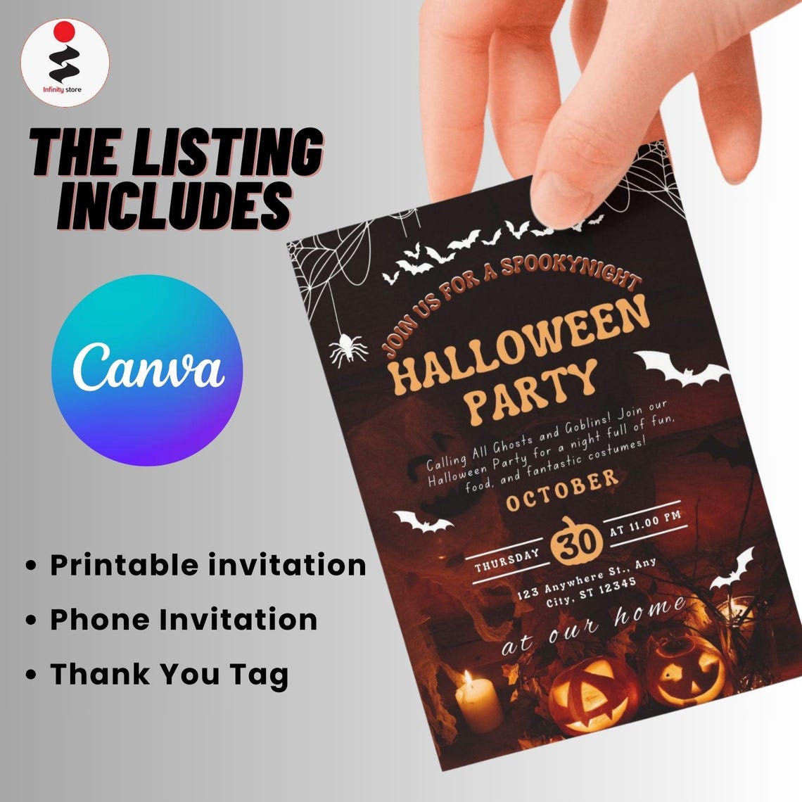 Editable Halloween Party Invitation Canva Template (digital Download ...