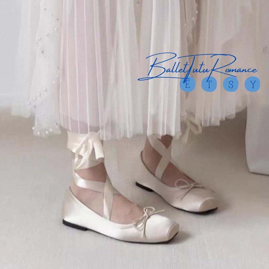 Mary Janes With Ballet Ankle Ribbon Ties, Bow Accent Ballerina Flats ...