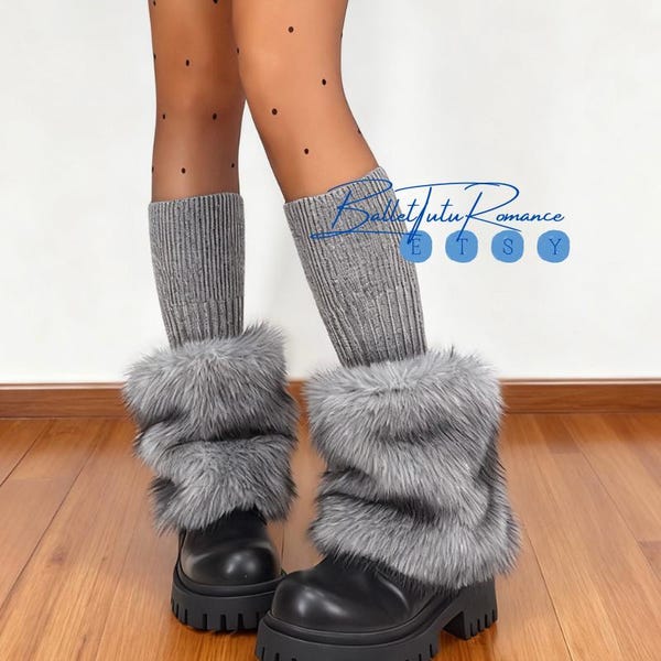 Calentadores de piernas de piel sintética retro y acogedores, estilo puños de punto para botas de invierno y frío invierno.