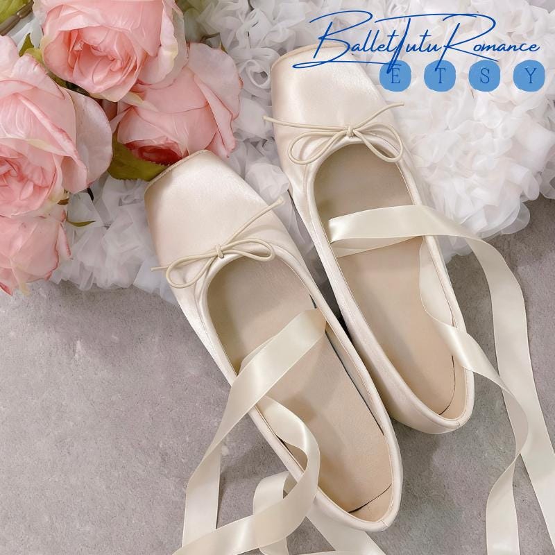 Mary Janes With Ballet Ankle Ribbon Ties, Bow Accent Ballerina