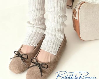 Mary Jane Ballet Flats for Women, Square Toe Bow Winter Fall Flats