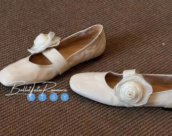 Lambskin Mary Jane Ballet Flats, Handmade Custom High-End Style Shoes with Floral