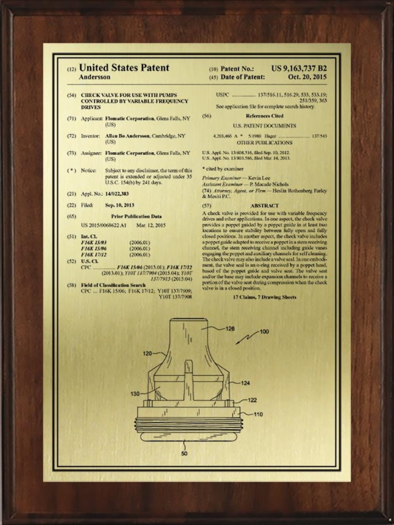 Personalized U.S. Patent Plaque – Front Page Style - Custom Patent Wall Art for Inventors Walnut/Gold