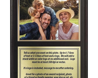 Placa de premio personalizada con foto – Placa de metal grabada, marco de madera - 3 tamaños