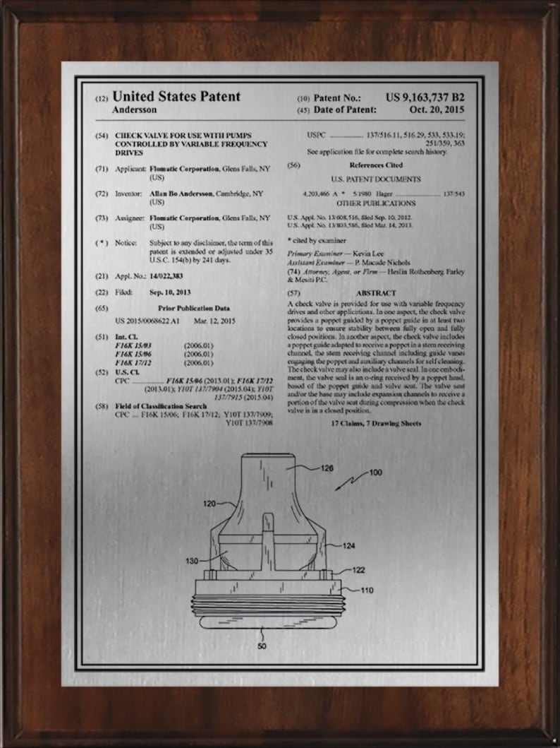 Personalized U.S. Patent Plaque – Front Page Style - Custom Patent Wall Art for Inventors Walnut/Silver
