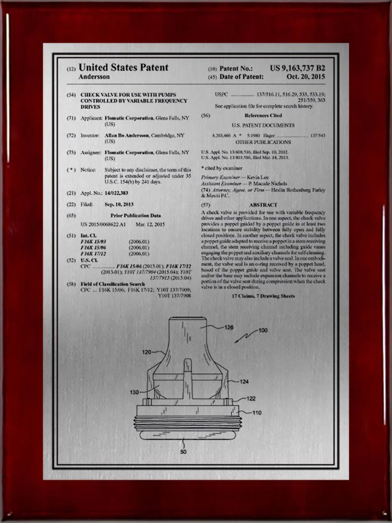 Personalized U.S. Patent Plaque – Front Page Style - Custom Patent Wall Art for Inventors Rosewood/Silver