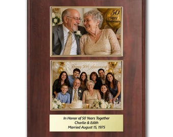 Double 4x6 Photo Plaque with Custom Engraved Plate, Personalized Picture Frame Plaque