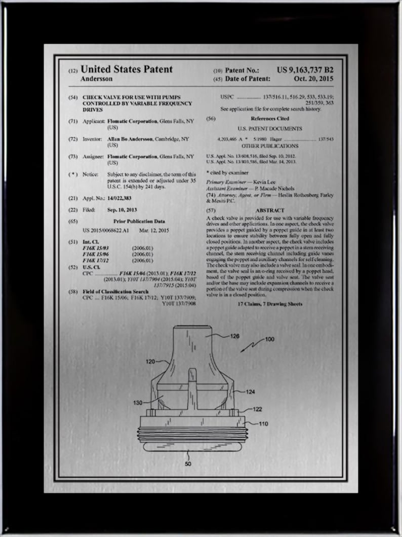 Personalized U.S. Patent Plaque – Front Page Style - Custom Patent Wall Art for Inventors Onyx/Silver