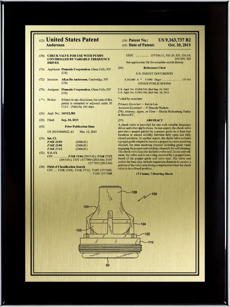 Personalized U.S. Patent Plaque – Front Page Style - Custom Patent Wall Art for Inventors Onyx/Gold