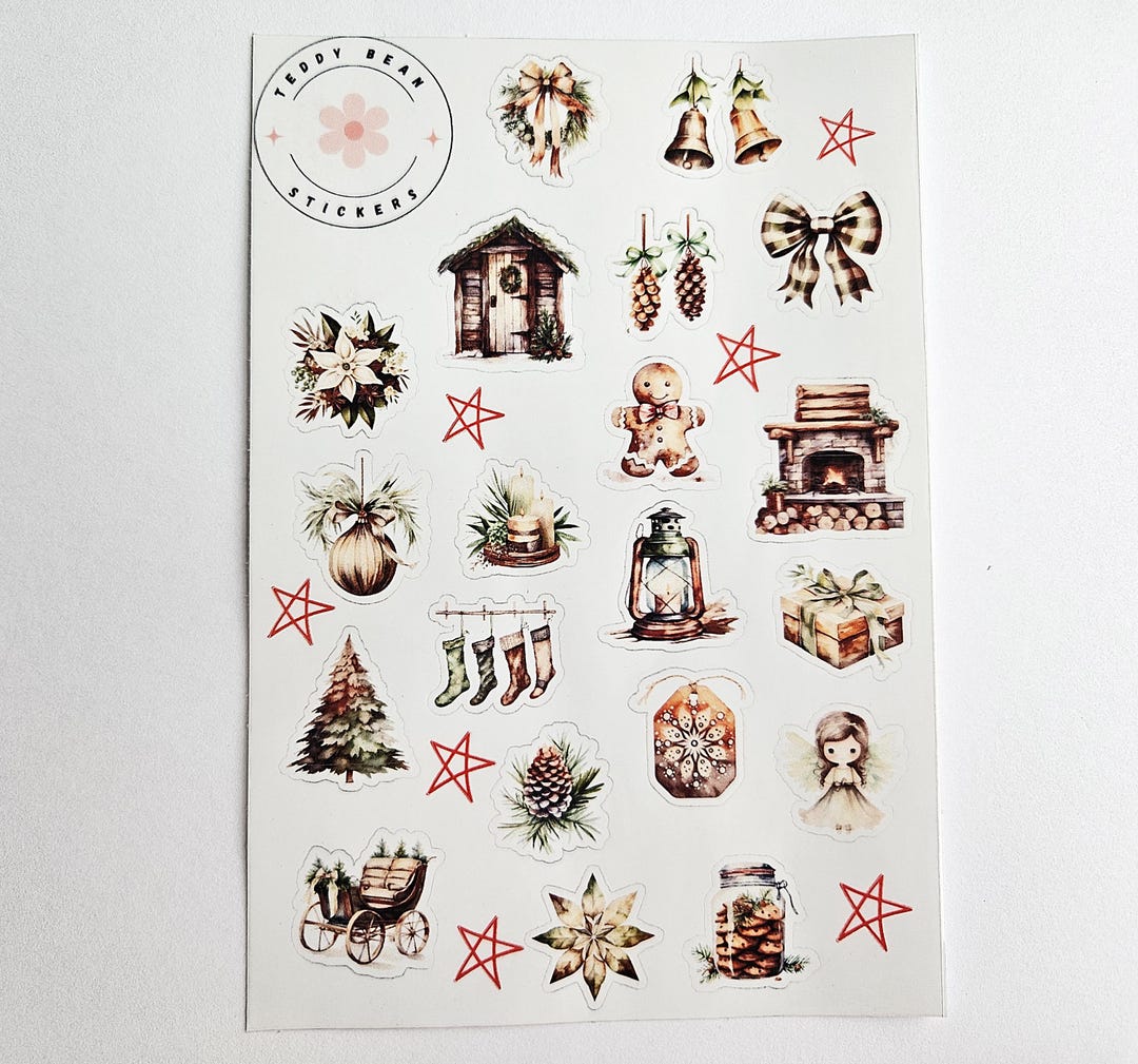 Sticker Drawings Rustic Christmas Stickers: Rustic Holiday, Sticker Sheet, Die-cut Stickers - Etsy