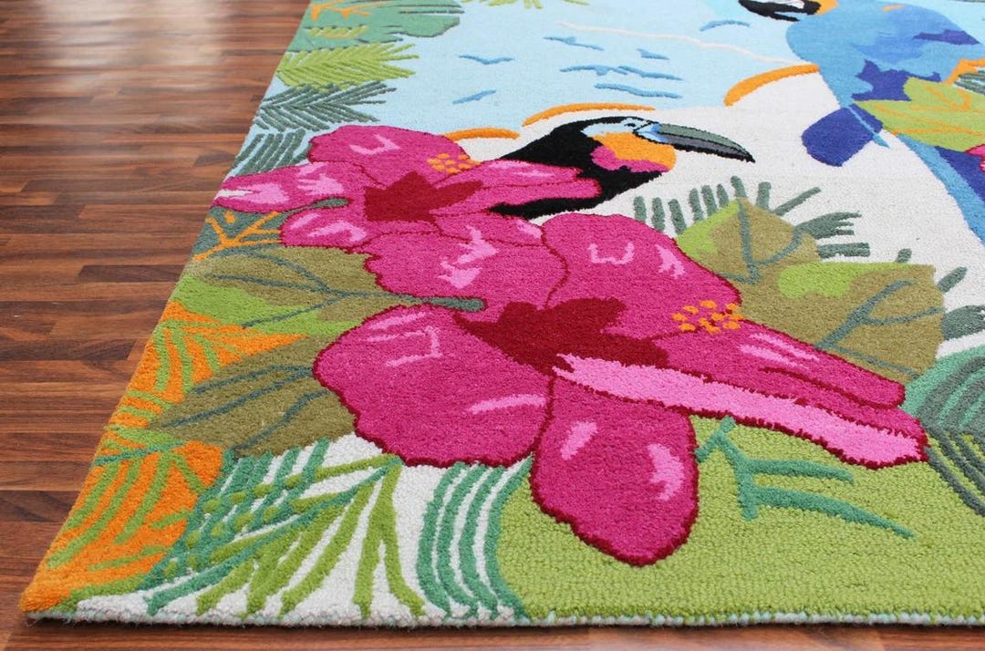 Parros Rugs New American Parrot Birds 8x10 Multi Color Handmade Tufted Modern Teen ...