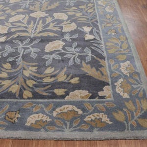 Alfombra oriental de lana hecha a mano: diseño floral tradicional con mechones, 8x10 y 9x12