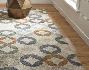 Mehrfarbiger Geometrischer Wollteppich - Wohnzimmer, Schlafzimmer Teppich
